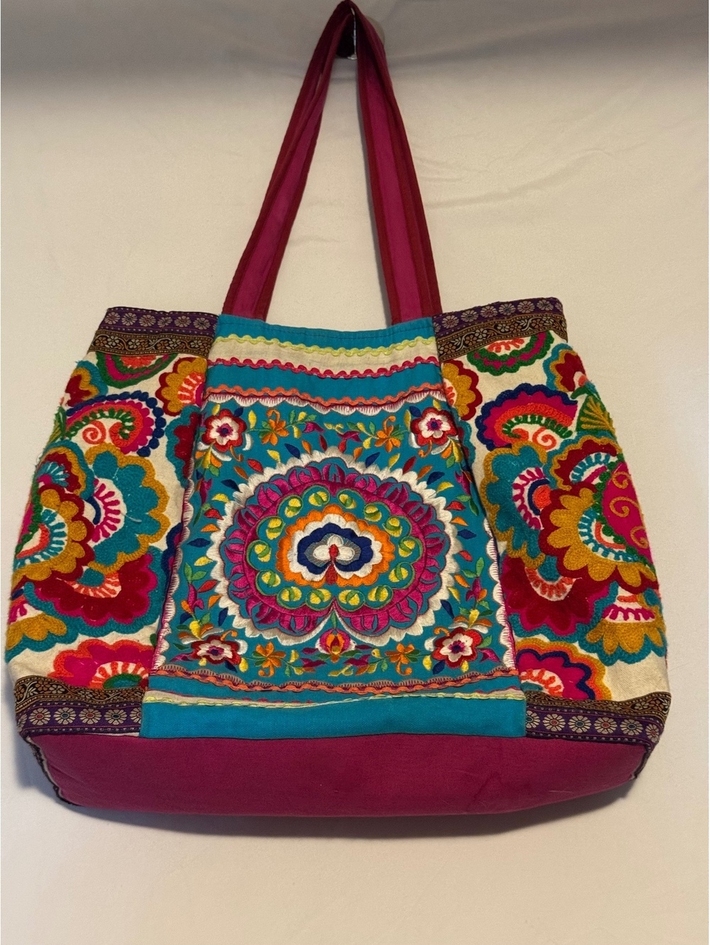 Earthbound Trading Co. Embroidered Boho Mandala Tote Bag - Vibrant Floral
